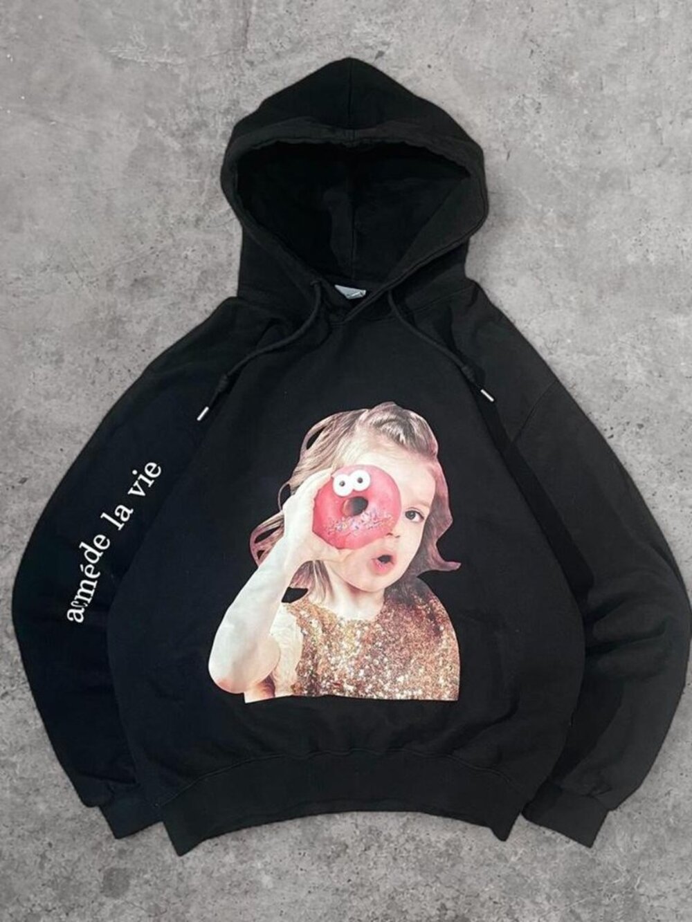 ADLV graphic hoodie black donut print size mens Large